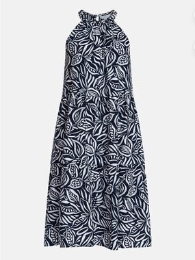 NWT Sundress Abstract Botanical Braided Halter Neck Tiered Boho Midi Small